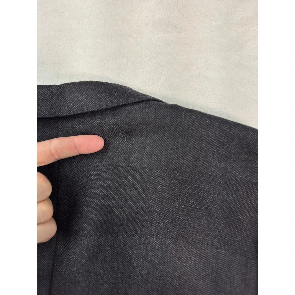 Z Zegna Mens 52L Charcoal Grey Wool Silk Herringbone Blazer Jacket Drop 8 Deco